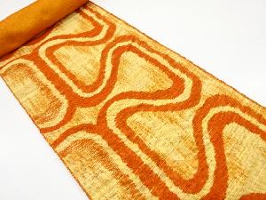 アンティーク　手織り真綿紬　抽象模様織り出し名古屋帯地反物